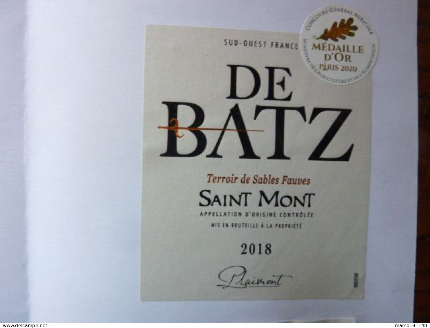 DE BATZ - Saint Mont - Terroir De Sables Fauves - 2018 - AOC - Rotwein