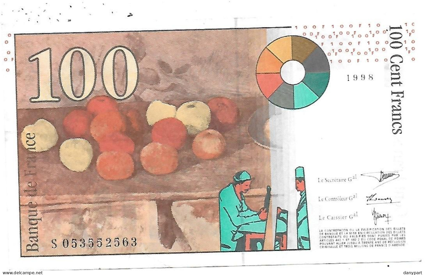 FRANCE 100F CEZANNE BILLET ÉMIS EN 1998 TRES BEL ETAT VOIR 2 SCANS - 100 F 1997-1998 ''Cézanne''