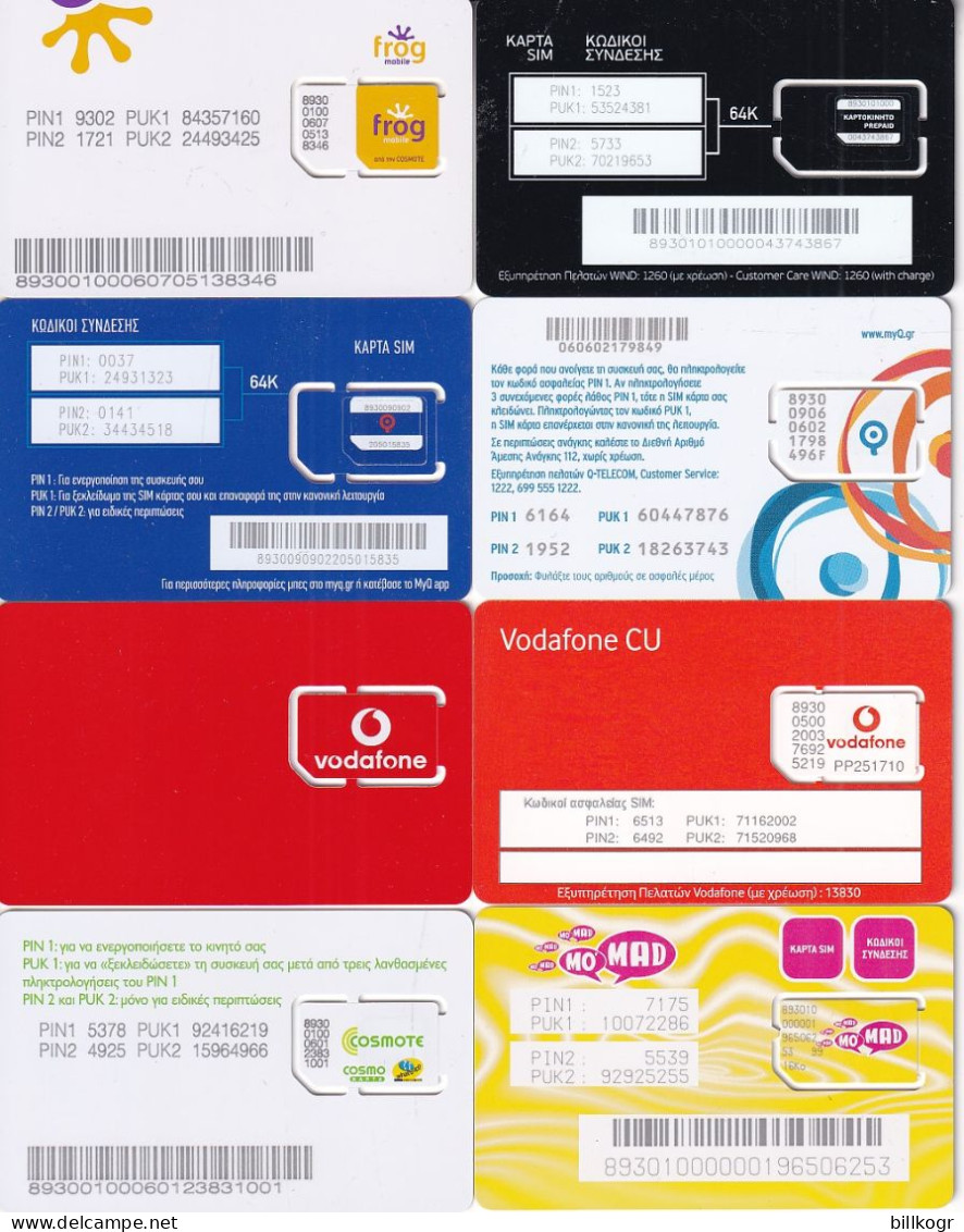 GREECE - Lot #1, 8 Different GSM Cards, Mint - Greece