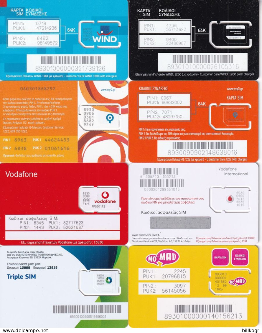 GREECE - Lot #3, 8 Different GSM Cards, Mint - Grèce