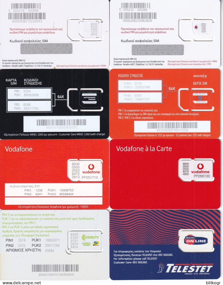 GREECE - Lot #4, 8 Different GSM Cards, Mint - Greece