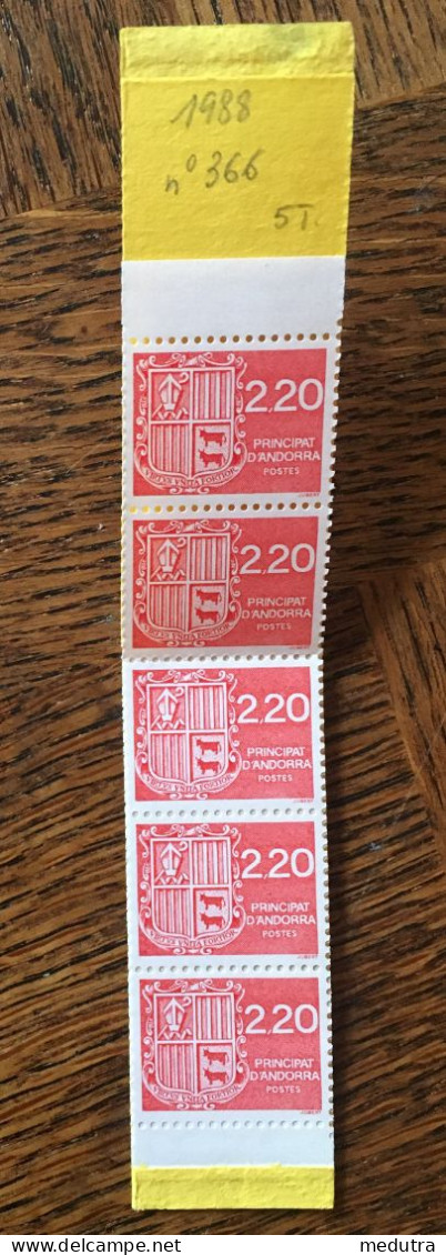 Andorre Carnet 366  De 1988 NEUF** Avec 5 Timbres - Postzegelboekjes