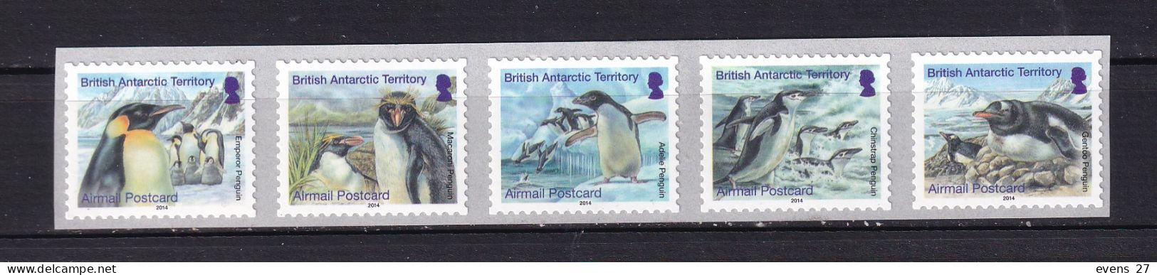 BRITISH ANTARCTIC TERRITORY-2014-PENGUNS- STRIP-SELF ADHESIVEMNH - Pinguini