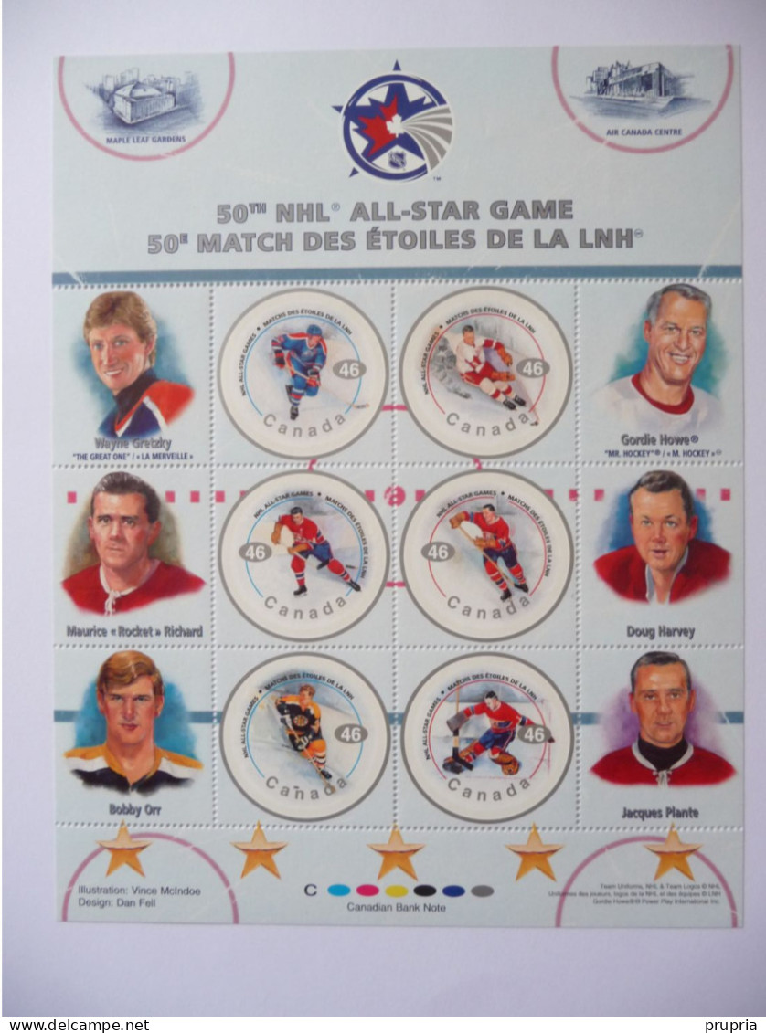 Canada  2000 N° Y&T 1739 à 1744, " 50 Eme Matches Des  Etoiles De NHL "    Feuille De  6 V  MNH - Blocchi & Foglietti