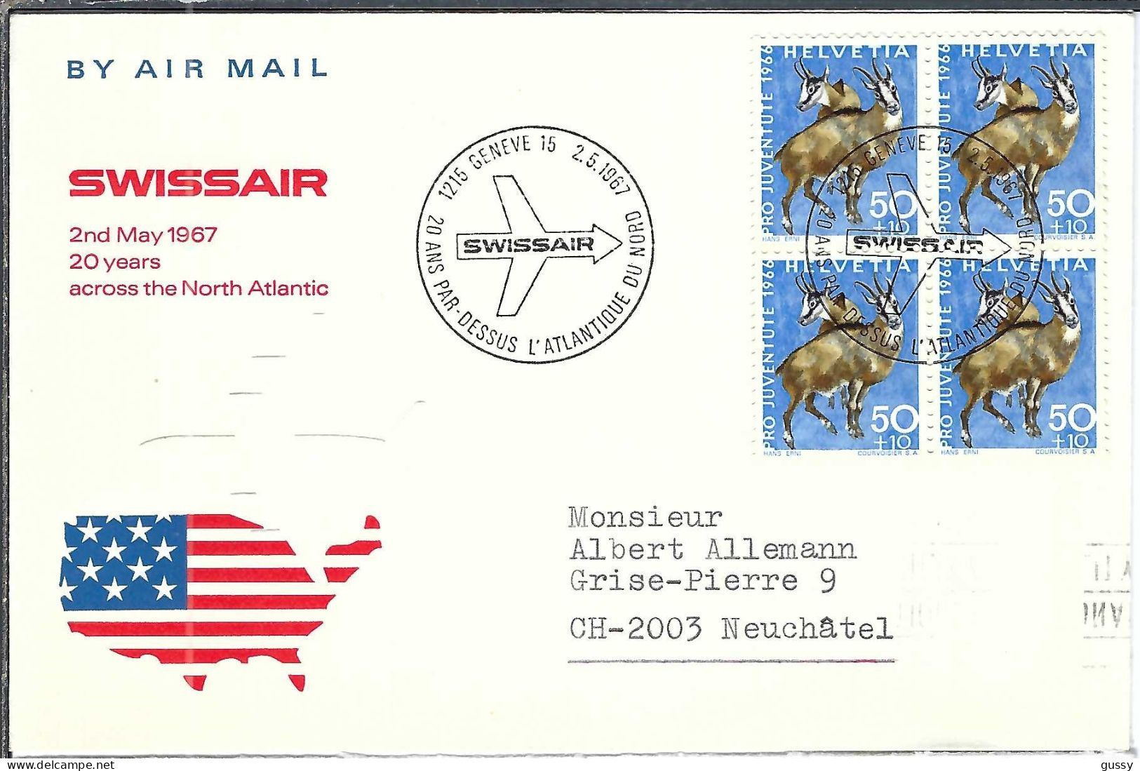 SUISSE Ca.1967: LSC Ill. De Genève à Neuchâtel ... Via New York Par Vol Swissair - Other & Unclassified