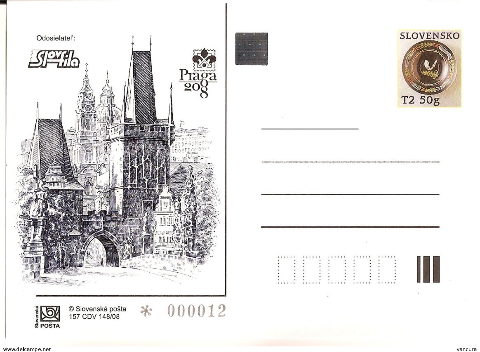 CDV 157 Slovakia Slovfila And Praga 2008 - Charles Bridge - Lesser Town Bridge Towers 2008 - Postcards