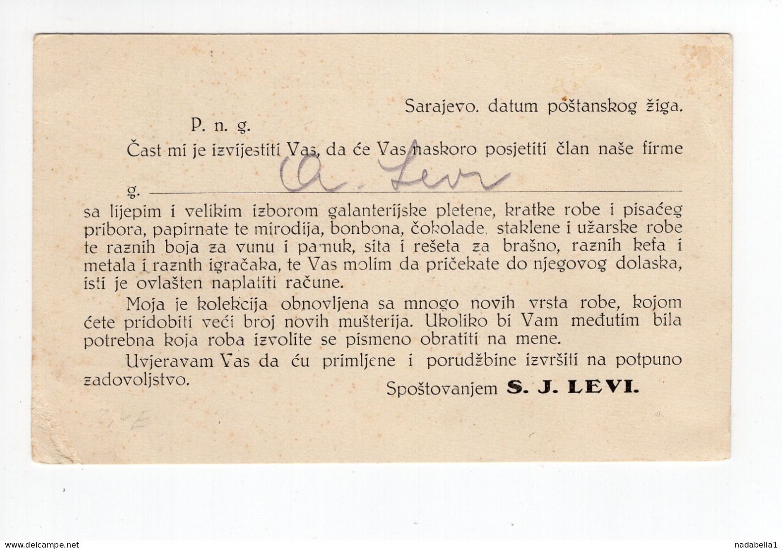 1929. KINGDOM OF SHS,BOSNIA,LJUBOVIJA,JUDAICA,S. JACOB LEVI CORRESPONDENCE CARD,POSTCARD,USED - Yugoslavia