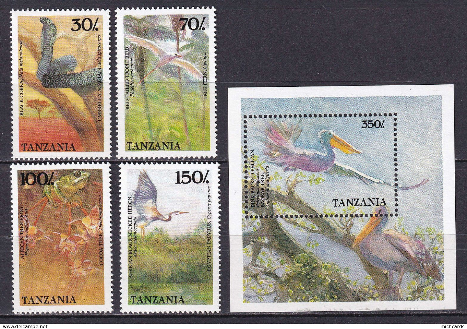 169 TANZANIE 1989 - Y&T 448/51 BF 76 - Oiseau Serpent Grenouille - Neuf ** (MNH) Sans Charniere - Tanzania (1964-...)