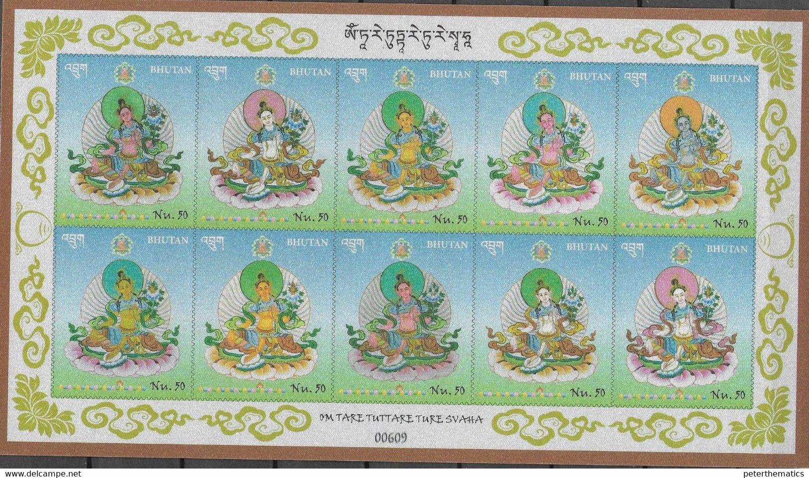 BHUTAN, 2021, MNH, BUDDHISM, TARA SILK BUDDHA, TWO SILK-PRINTED SHEETLETS - Buddhism