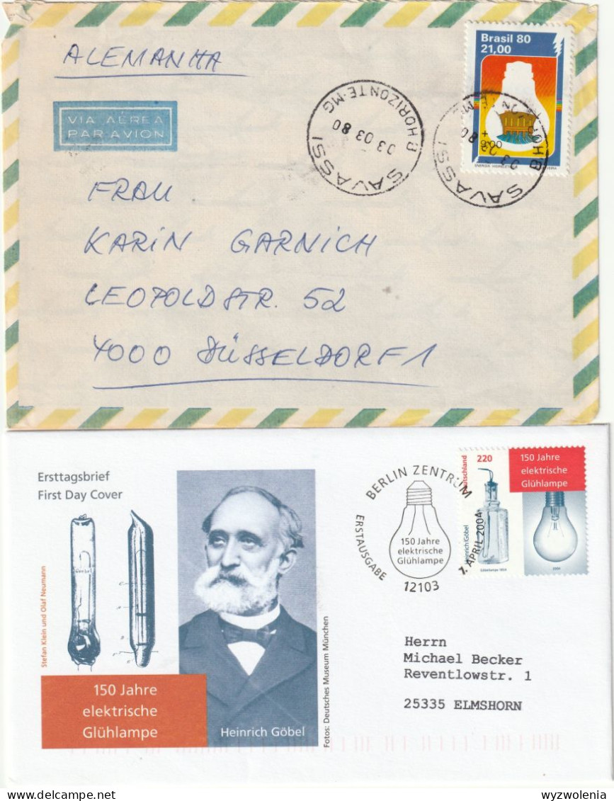 T 777) BRD Mi# 2395 FDC: Glühlampe; Brasilien Mi# 1755 EF Wasserkraftwerk Energie Leuchtkörper - Fysica