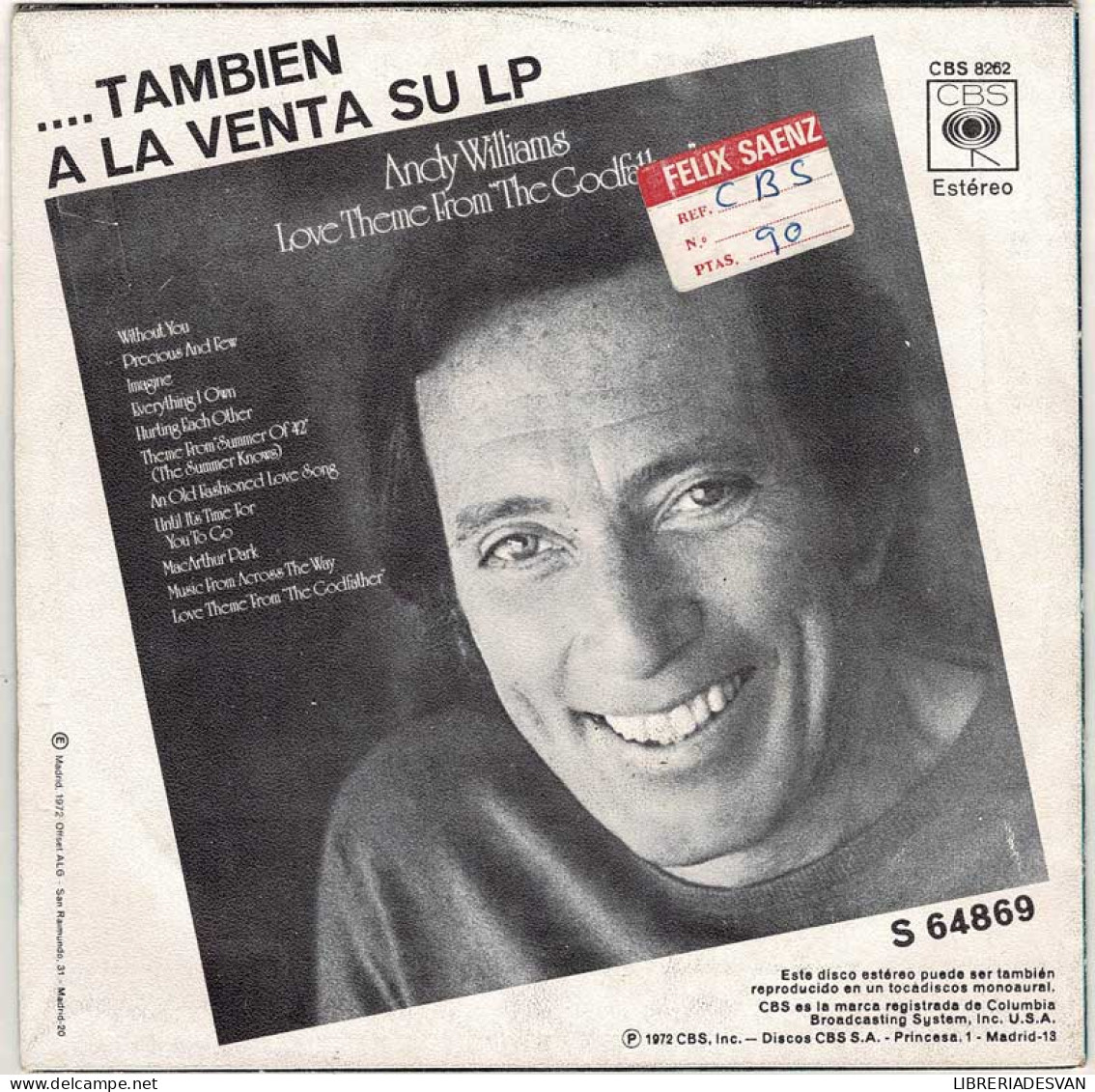 Andy Williams - Tema De Amor De El Padrino / Imagine. Single - Altri & Non Classificati