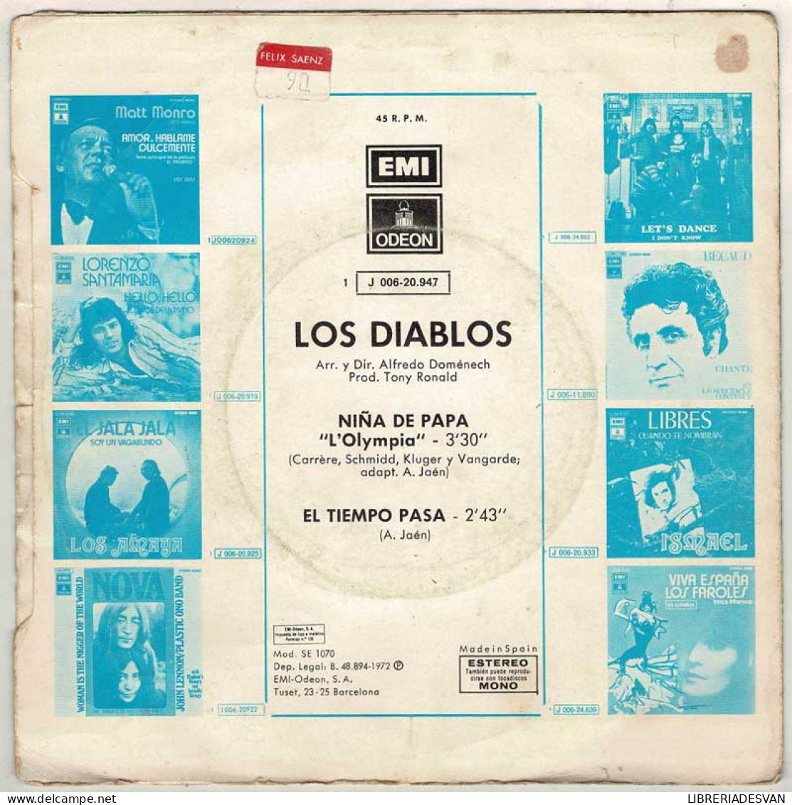 Los Diablos - Niña De Papa / El Tiempo Pasa. Single - Sonstige & Ohne Zuordnung