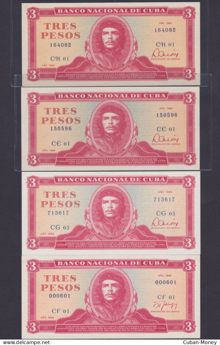 Cuba 3 Pesos 1983/1984/1985/1986/1988/1989 SC / UNC (Serie Completa) - Cuba