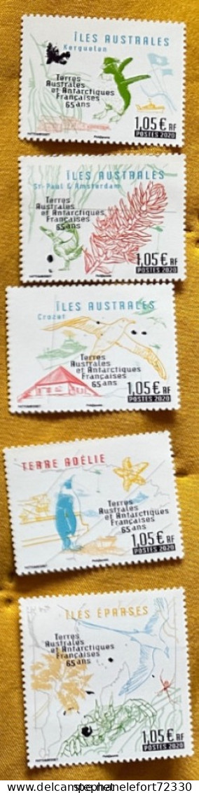 TAAF 2020 N° 935/939 ** Neufs -  Districts Iles Eparses Crozet Faune Oiseaux Birds Manchots Flore - Unused Stamps