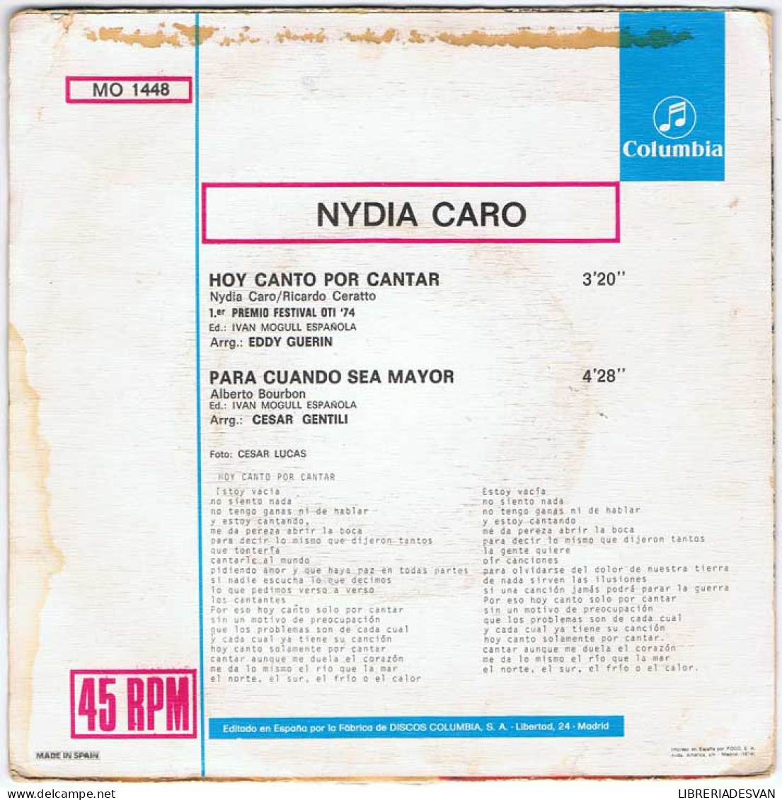 Nydia Caro - Hoy Canto Por Cantar / Para Cuando Sea Mayor - Single - Other & Unclassified