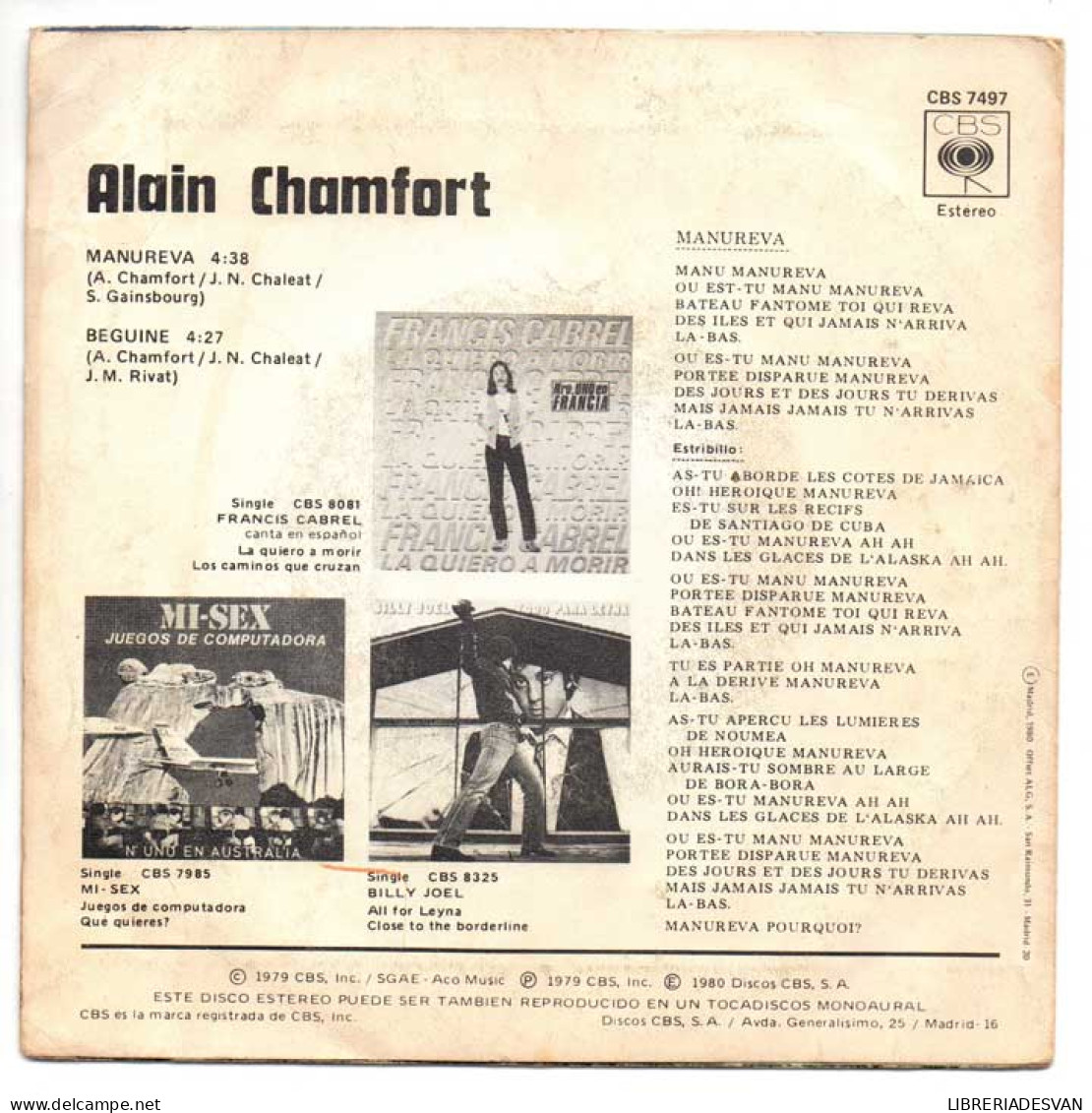 Alain Chamfort - Manureva / Beguine - Single - Autres & Non Classés