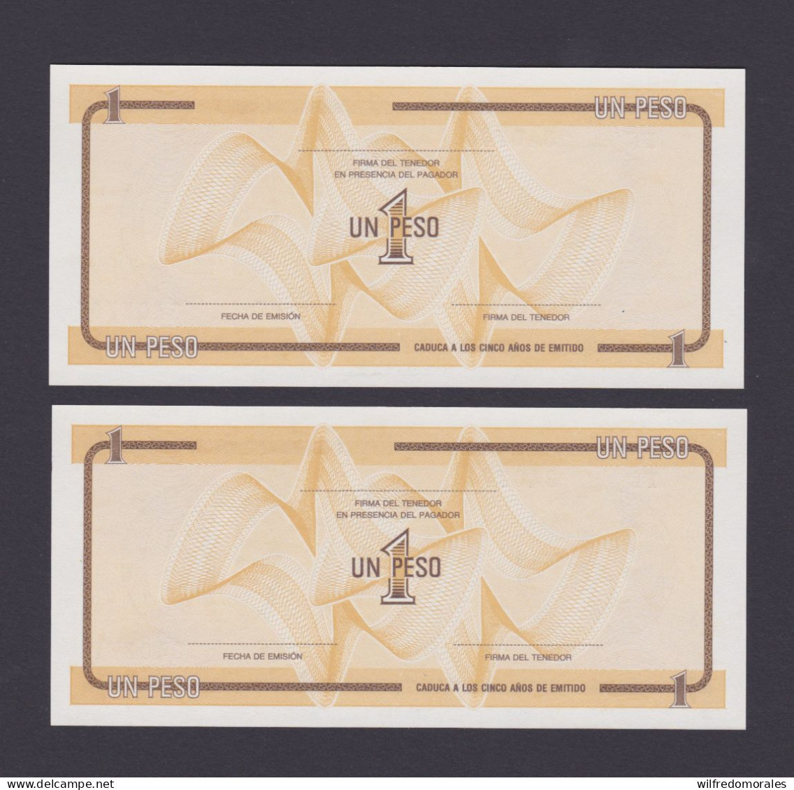 CUBA CERTIFICADO DE DIVISA 1 PESOS 1987 SERIE D - S/C UNC - PAREJA CORRELATIVA - Cuba