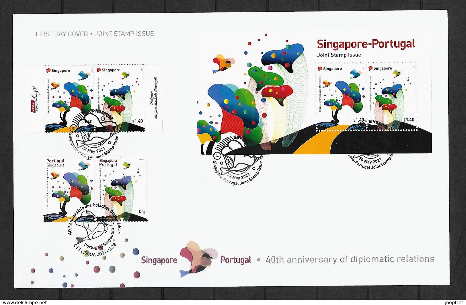 2021 Joint Singapore And Portugal, MIXED FDC WITH SOUVENIR SHEET AND 2+2 STAMPS: Artistic Impressions - Emissions Communes
