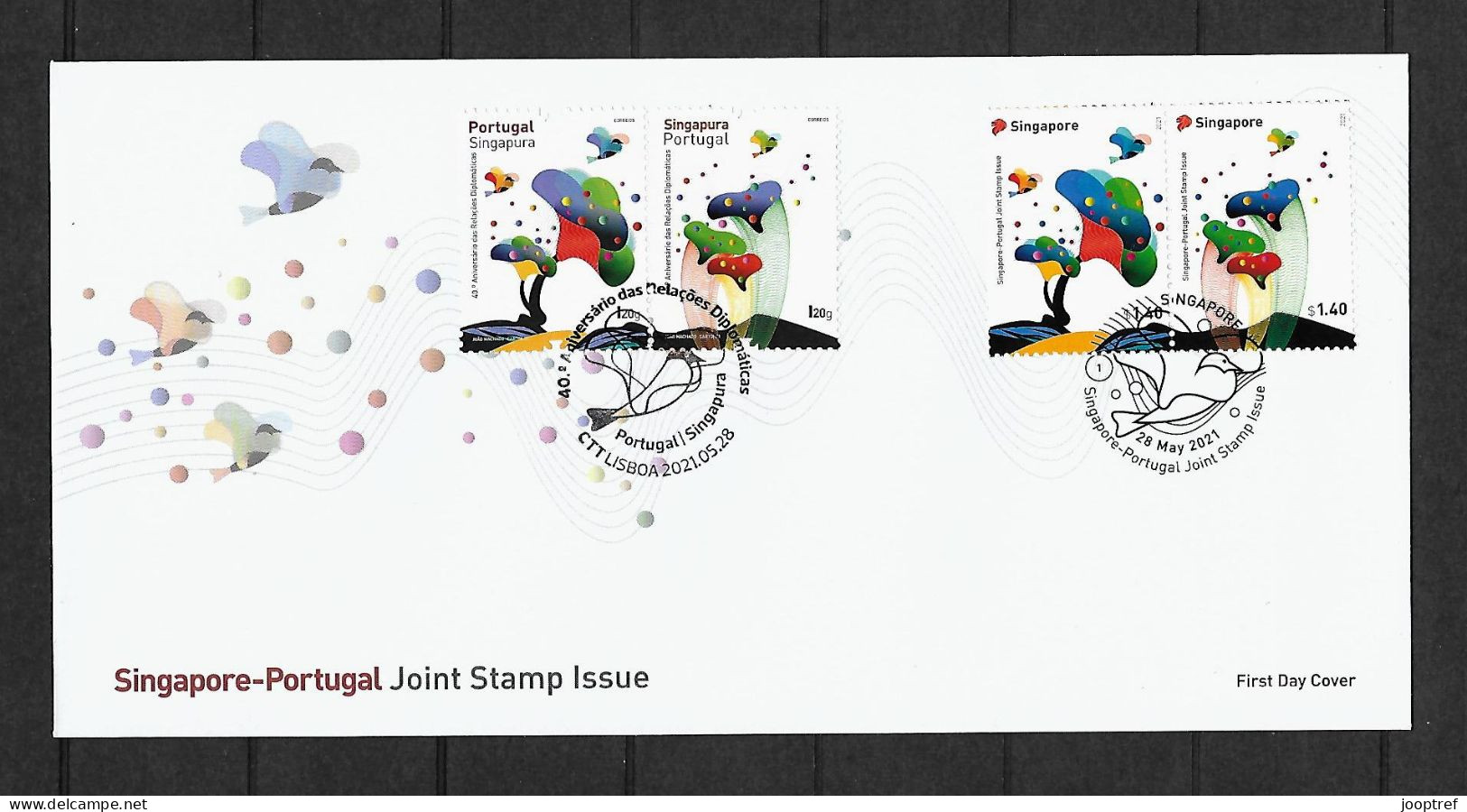 2021 Joint Singapore And Portugal, MIXED FDC WITH 2+2 STAMPS: Artistic Impressions - Emissions Communes