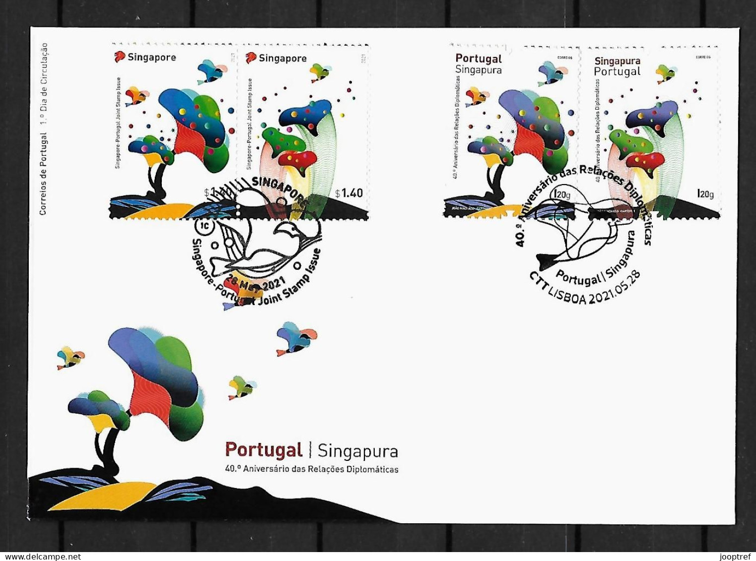 2021 Joint Portugal And Singapore, MIXED FDC WITH 2+2 STAMPS: Artistic Impressions - Emissions Communes