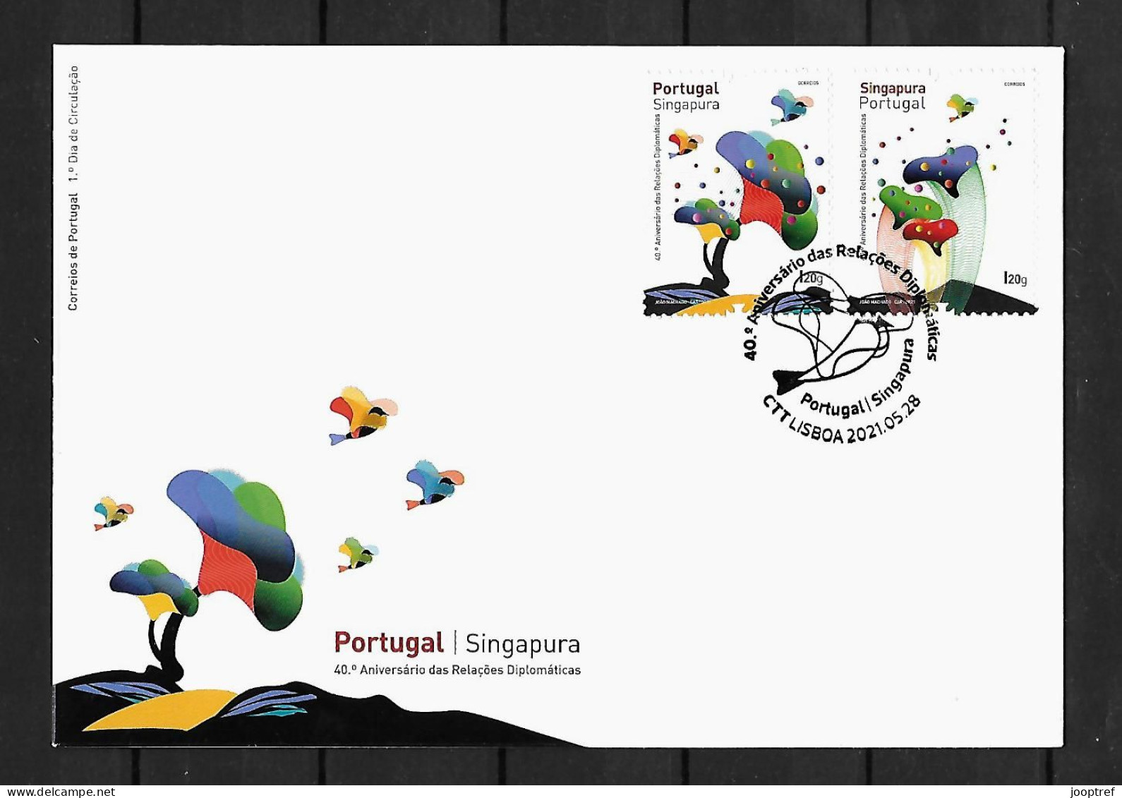 2021 Joint Portugal And Singapore, OFFICIAL FDC PORTUGAL WITH 2 STAMPS: Artistic Impressions - Emissions Communes