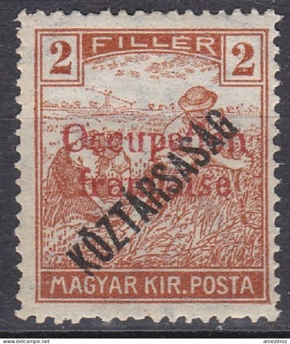 Hongrie Arad 1919  N° 30 NMH ** Moissonneurs Variété O D' Occupation Plus Haut   (A8) - Nuovi