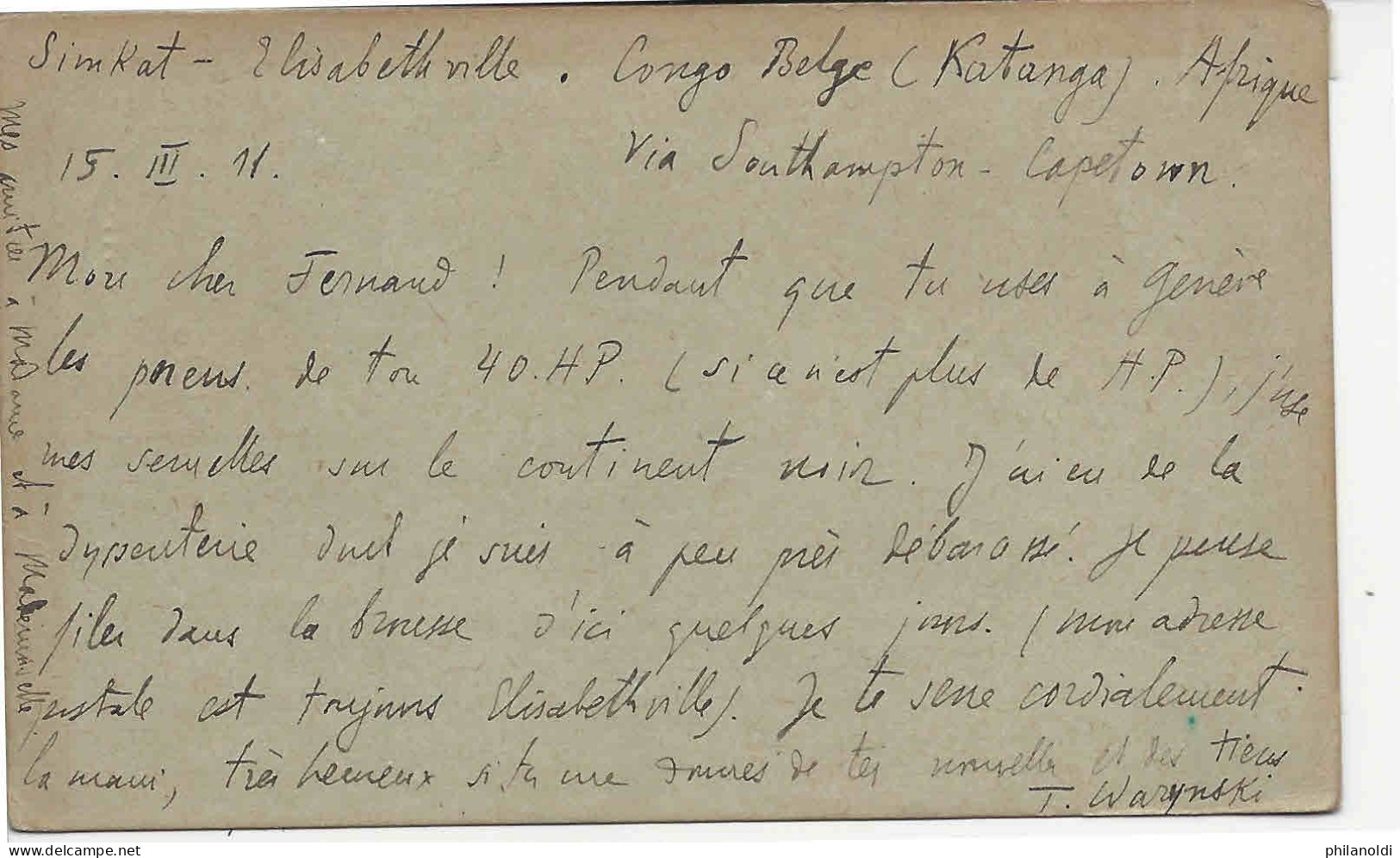 ELISABETHVILLE 1911, Carte Postale 15 C Surchargé 5 C Et CONGO BELGE + Timbre 5 C, Pour La Suisse Genève - Entiers Postaux