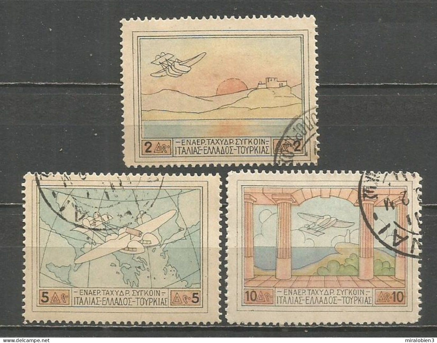 GRECIA CORREO AEREO YVERT NUM. 1 , 3 Y 4 USADOS - Used Stamps