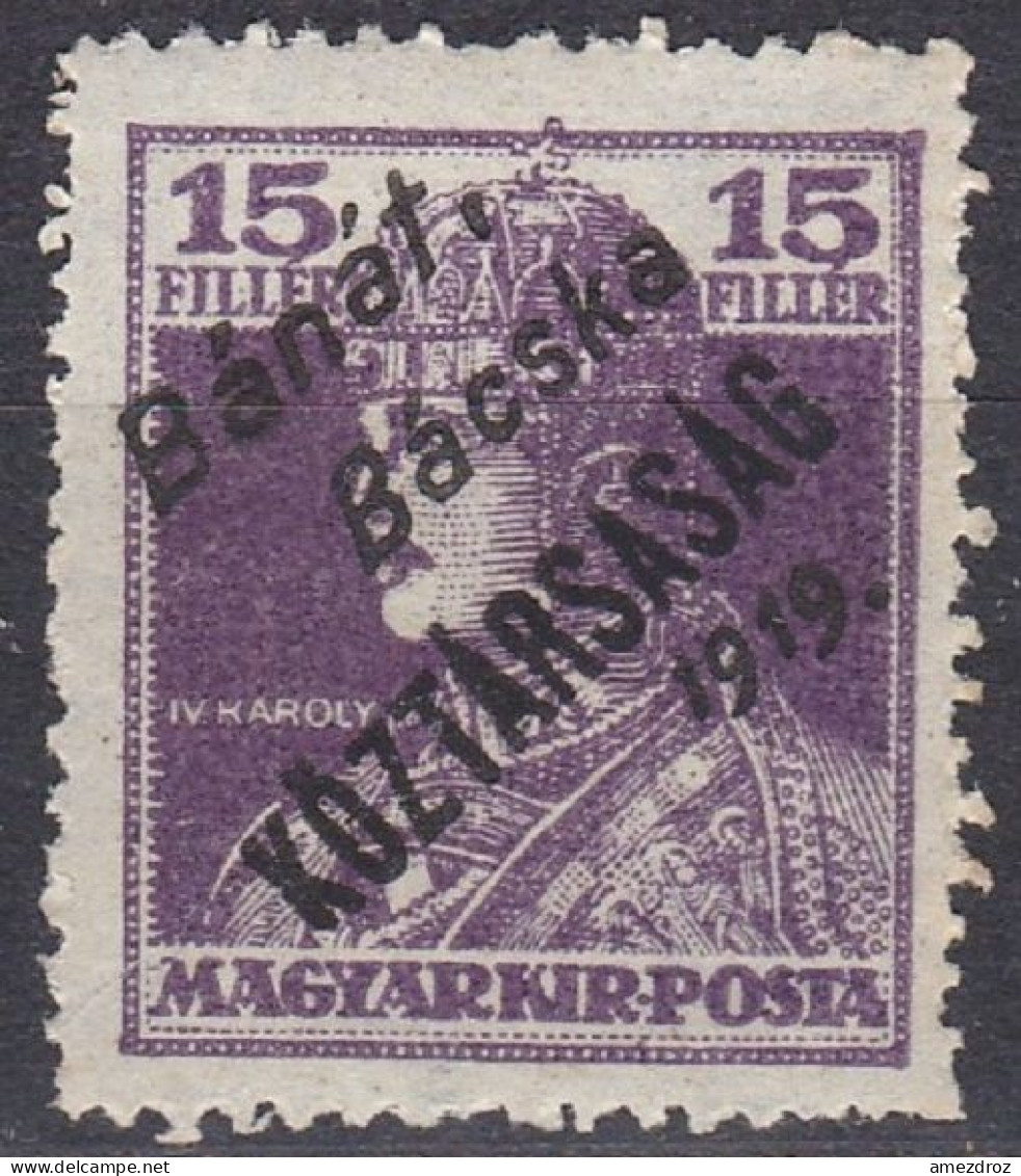 Hongrie Banat Bacska 1919 Mi 37 NMH ** Roi Charles IV    (A8) - Banat-Bacska