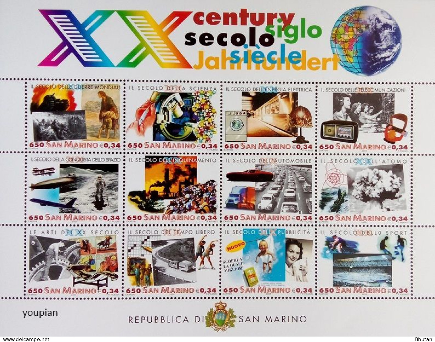 San Marino 2000, The 20th Century, MNH Sheetlet - Nuevos