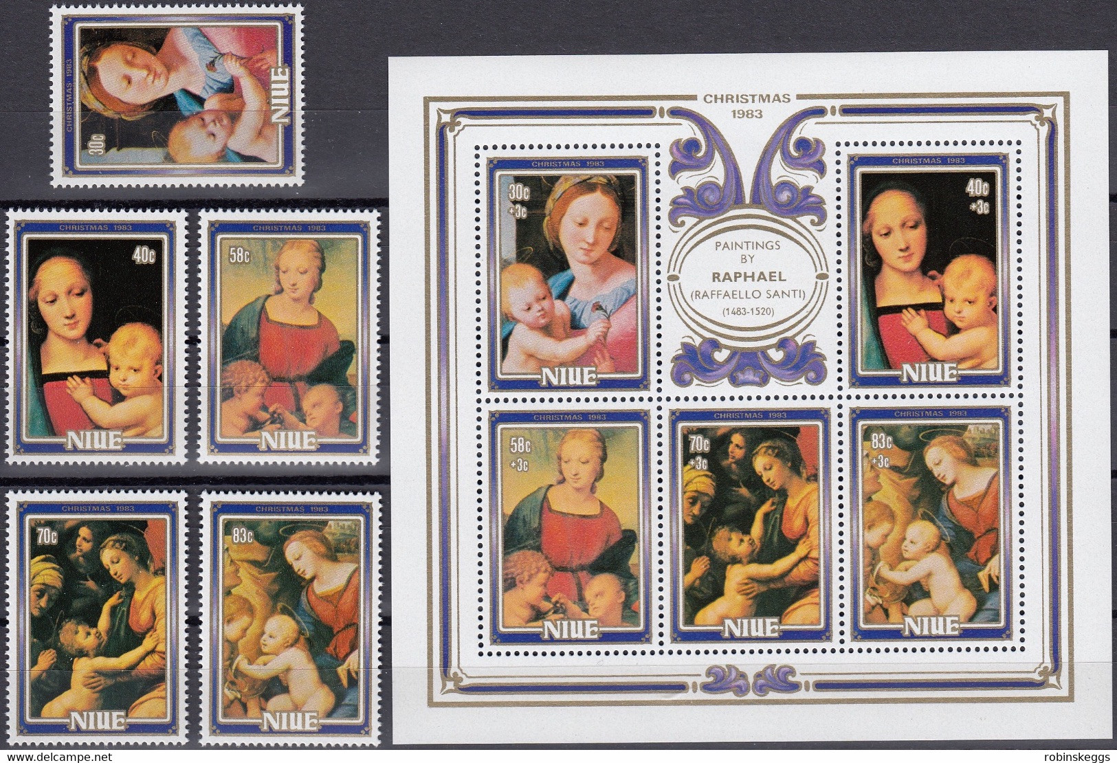 NIUE 1983 Christmas, Set Of 5 & M/S MNH - Madones