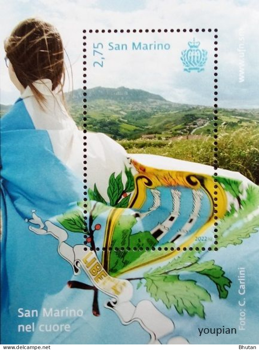 San Marino 2022, San Marino In The Heart Of San Marino Flags, MNH S/S - Unused Stamps