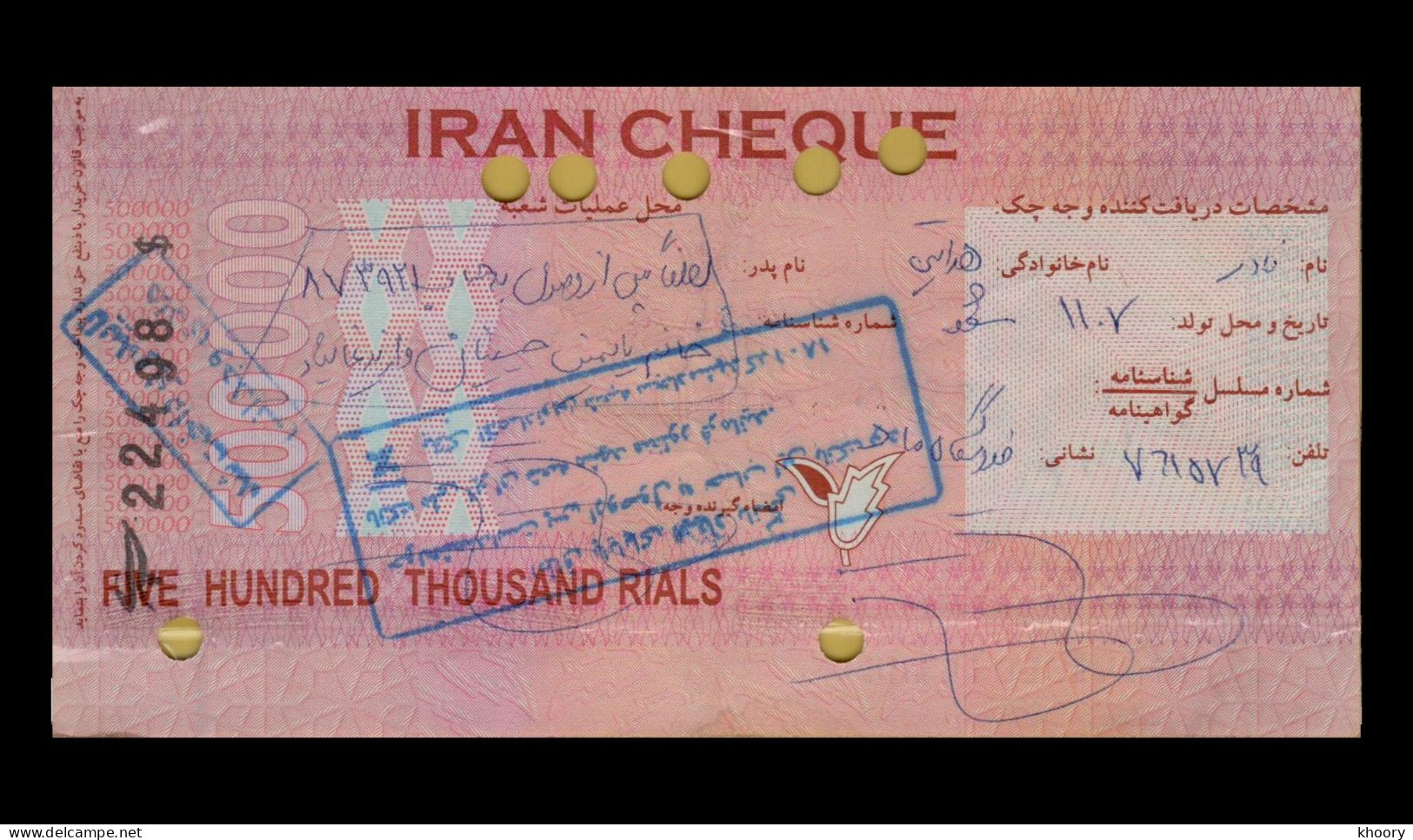 Iran Cheque (Melli Bank) 500.000 2000 3rd Issue (XF) P-NEW [No Tears] - Iran