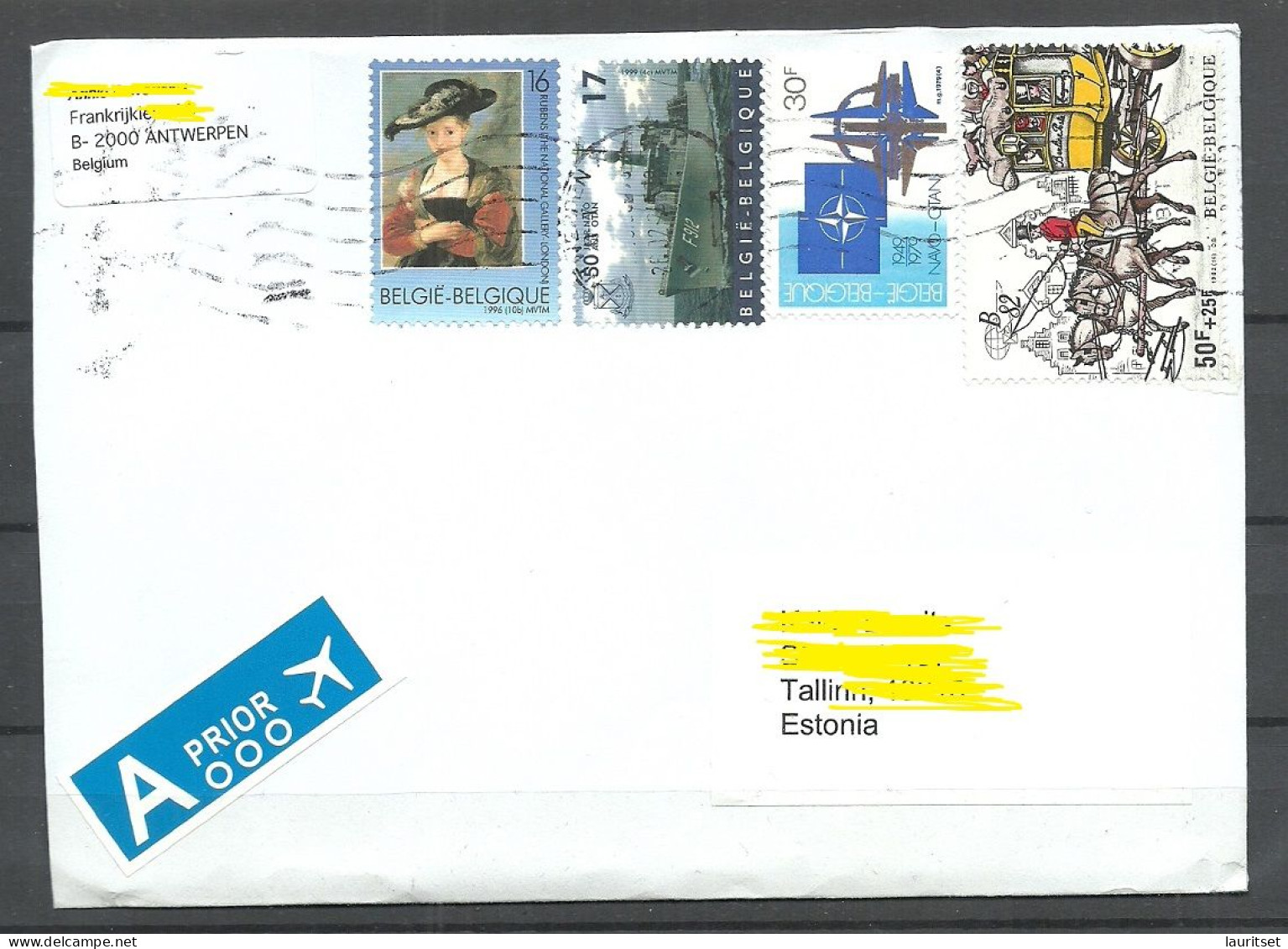 Belgique BELGIUM Belgien 2024 Air Mail Cover To Estonia With Interesting Stamps - Covers & Documents