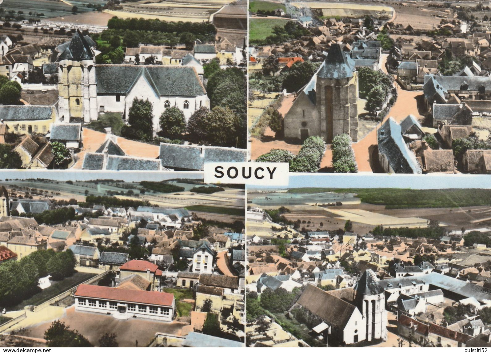 Soucy En Avion Au Dessus Eglise Ecole Pliure Haut Droit - Soucy