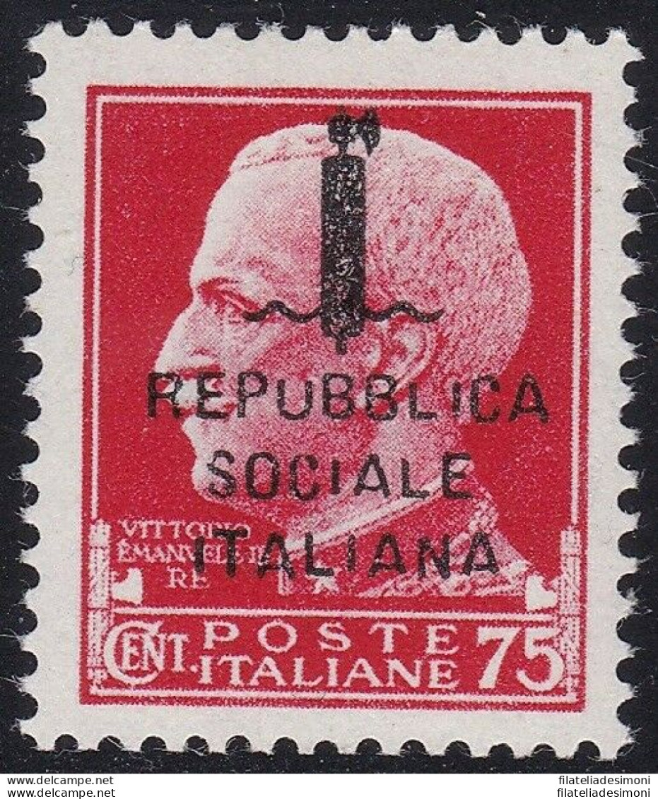 1944 RSI, N° 494l 75 Cent. Carminio MNH** Soprastampa Dritta Al Verso E Capovol - Altri & Non Classificati