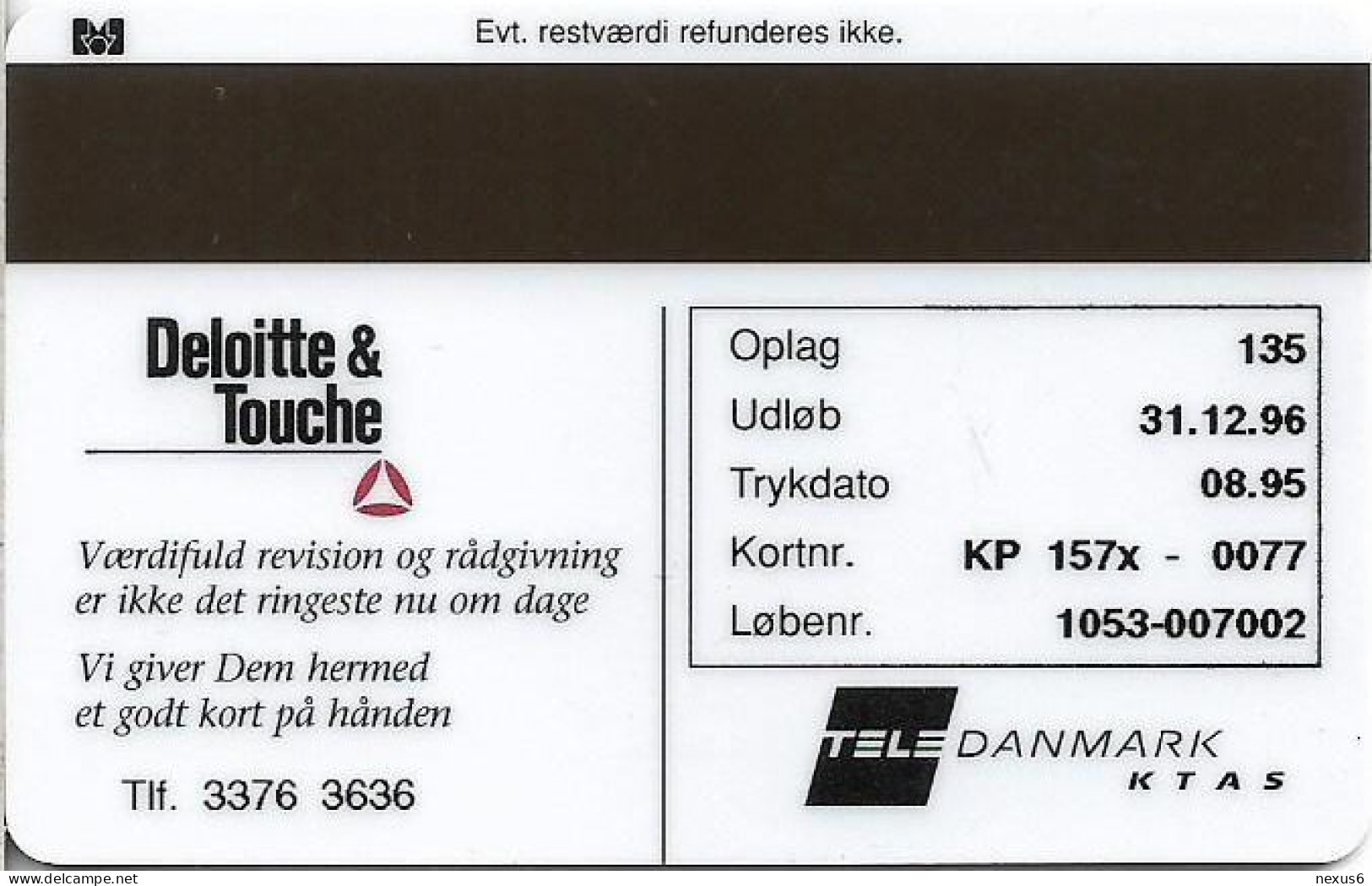 Denmark - KTAS - Privates - Deloitte & Touche - TDKP157x - 08.1995, 20kr, 135ex, Used - Danemark