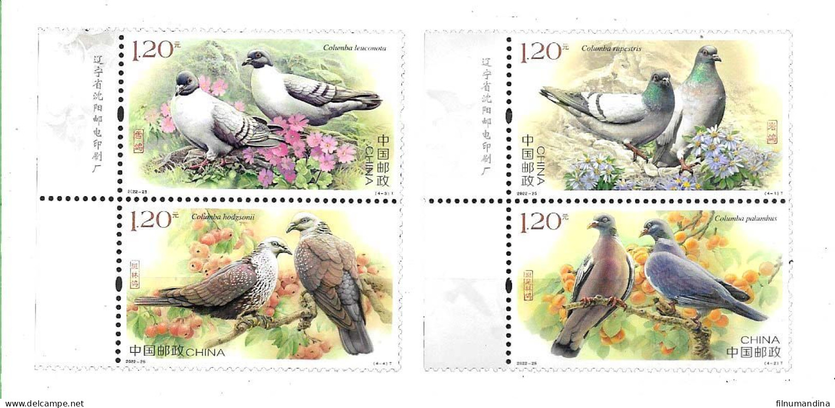 #60034 CHINA 2023 FAUNA BIRDS PIGEONS IN PAIRS COMPLET SET MNH - Pigeons & Columbiformes