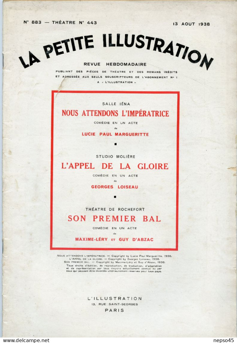 Théâtre.Salle Iéna.Nous Attendons L'Impératrice.Studio Molière.L'appel De La Gloire.Théâtre De Rochefort.son Premier Bal - Andere & Zonder Classificatie