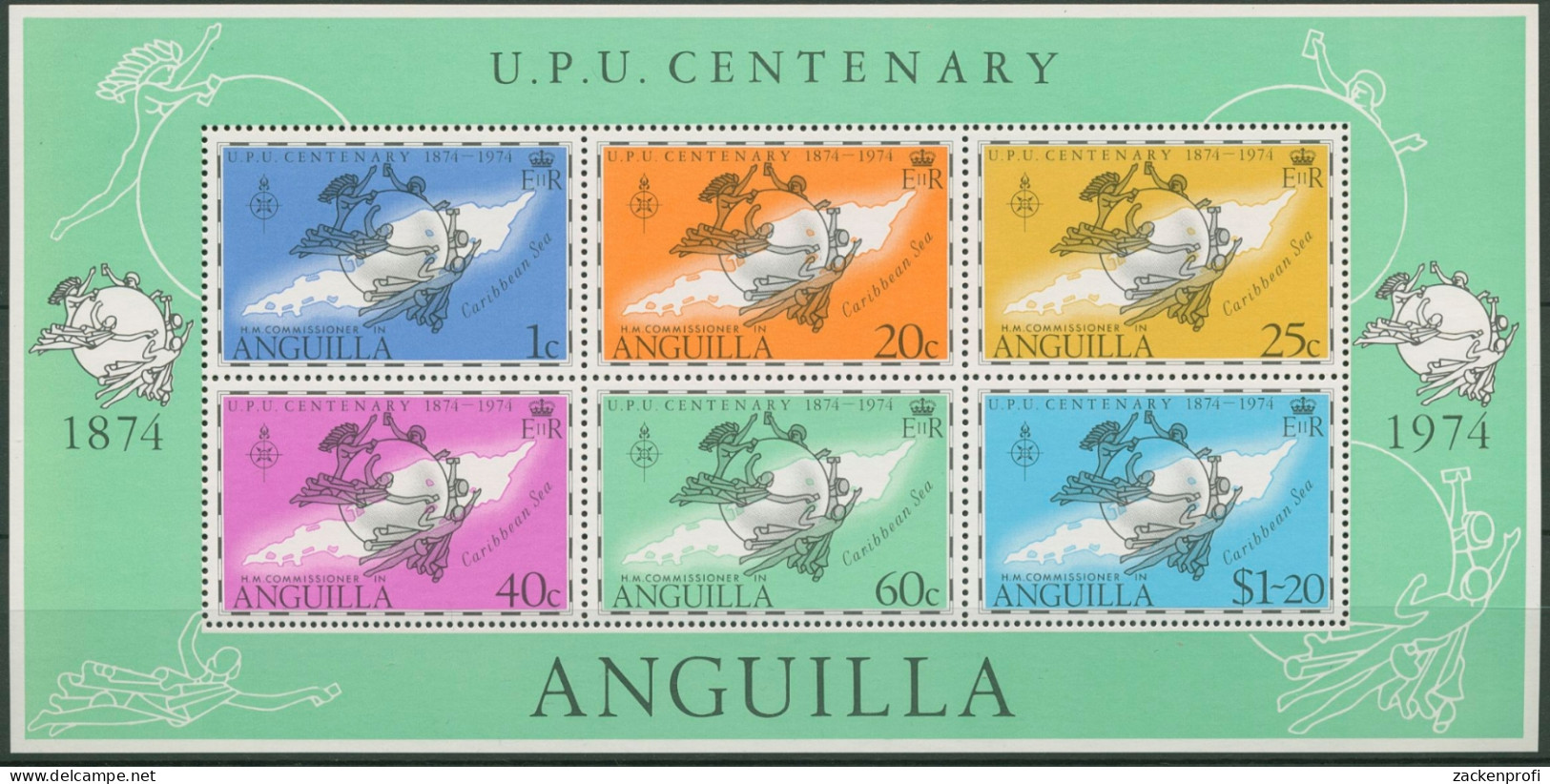 Anguilla 1974 100 Jahre UPU Landkarte Block 6 Postfrisch (C94624) - Anguilla (1968-...)