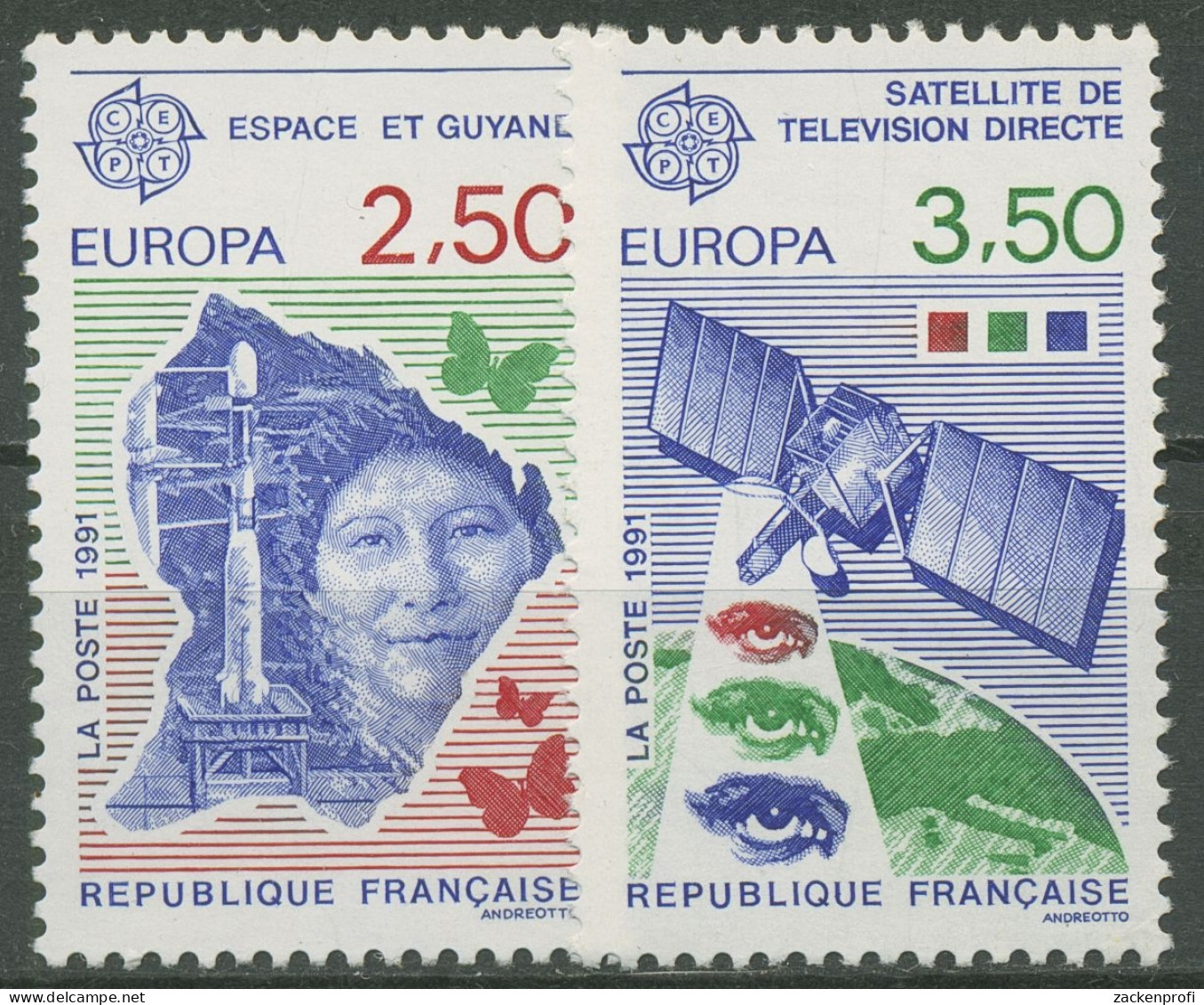 Frankreich 1991 Europa CEPT Weltraumfahrt Rakete Satellit 2834/35 Postfrisch - Ungebraucht