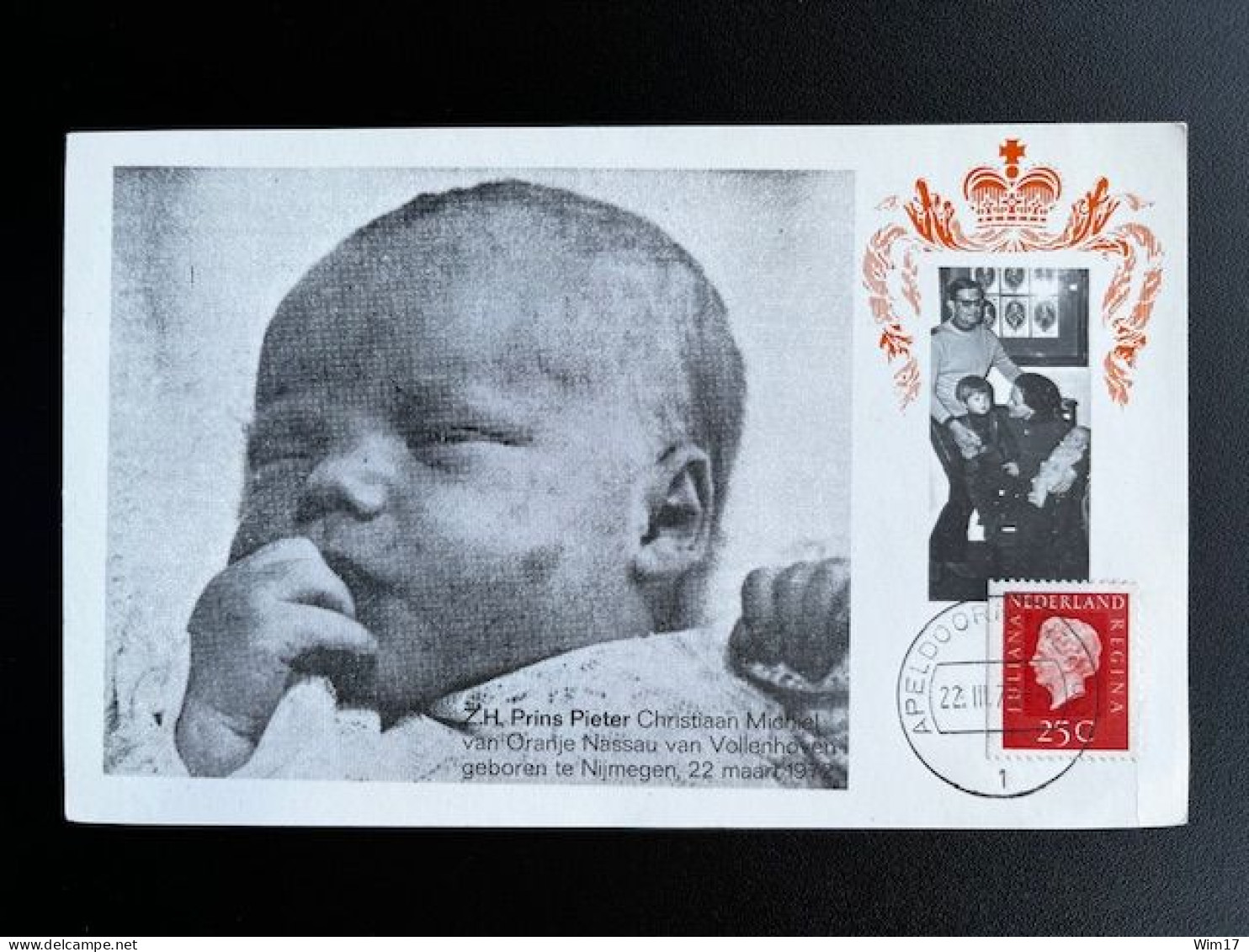 NETHERLANDS 1972 BIRTH OF PRINCE PIETER CHRISTIAAN MAXIMUM CARD 22-03-1972 NEDERLAND - Lettres & Documents