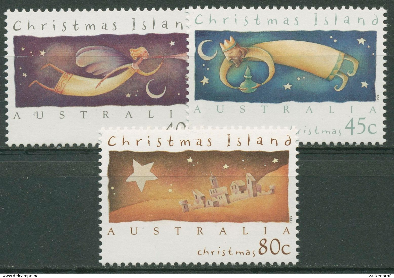 Weihnachts-Insel 1994 Weihnachten Engel Stern über Bethlehem 402/04 Postfrisch - Christmas Island