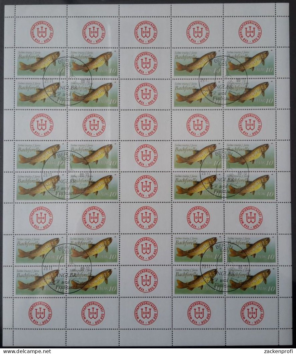 DDR Markenheftchenbogen 1988 Süßwasserfische MHB 19 V A Gestempelt - Carnets