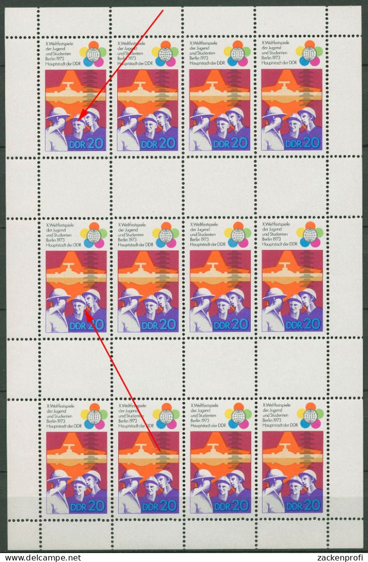 DDR Markenheftchenbogen 1973 Weltfestpiele Plattenfehler MHB B 17 A I Postfr. - Postzegelboekjes