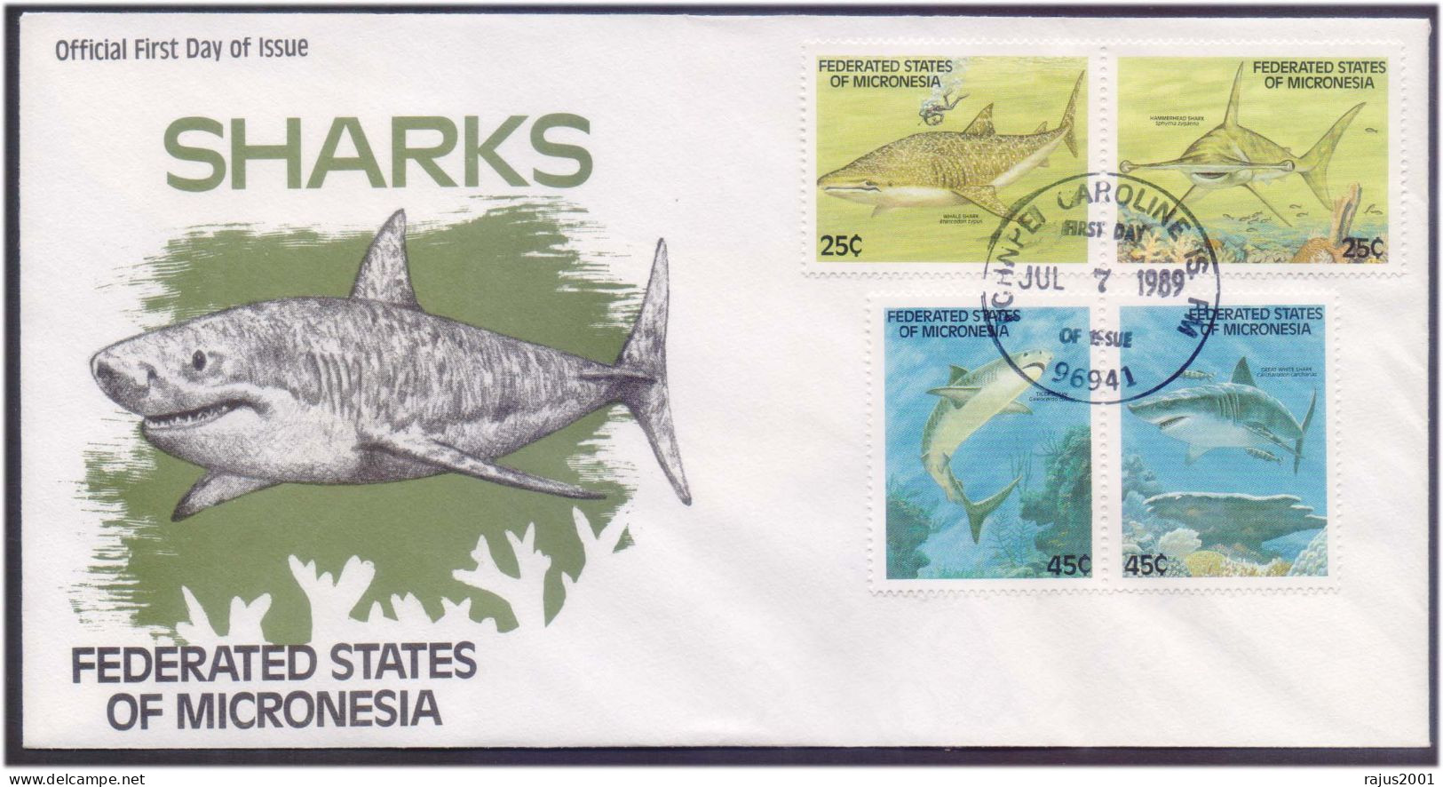 Scuba Diving, Scuba Diver, Whale Shark Fish, Underwater Marine Life, Animal, Micronesia FDC - Tauchen