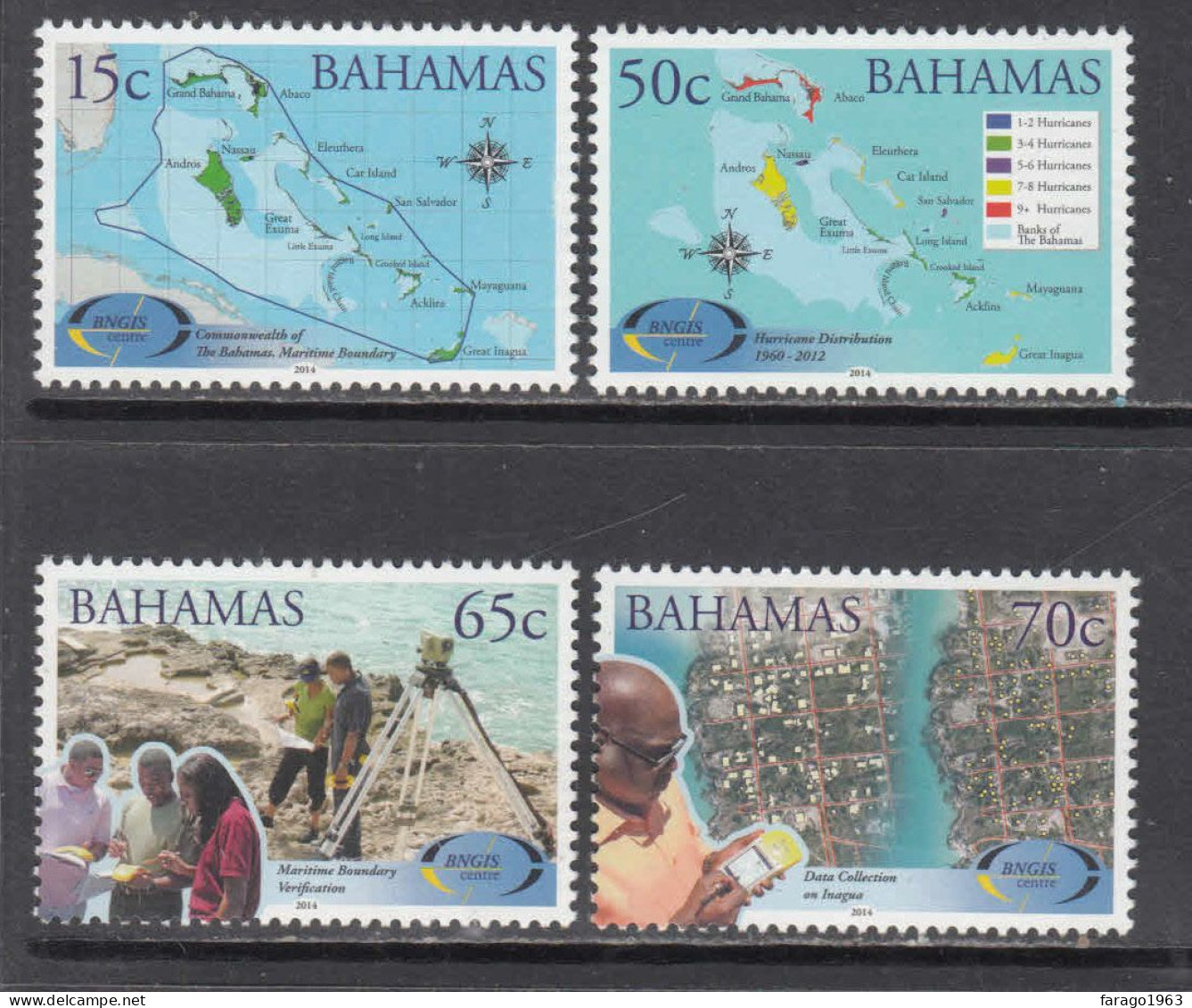 2014 Bahamas Geographic Information System Maps Hurricane Weather  Complete Set Of 4  MNH - Bahamas (1973-...)
