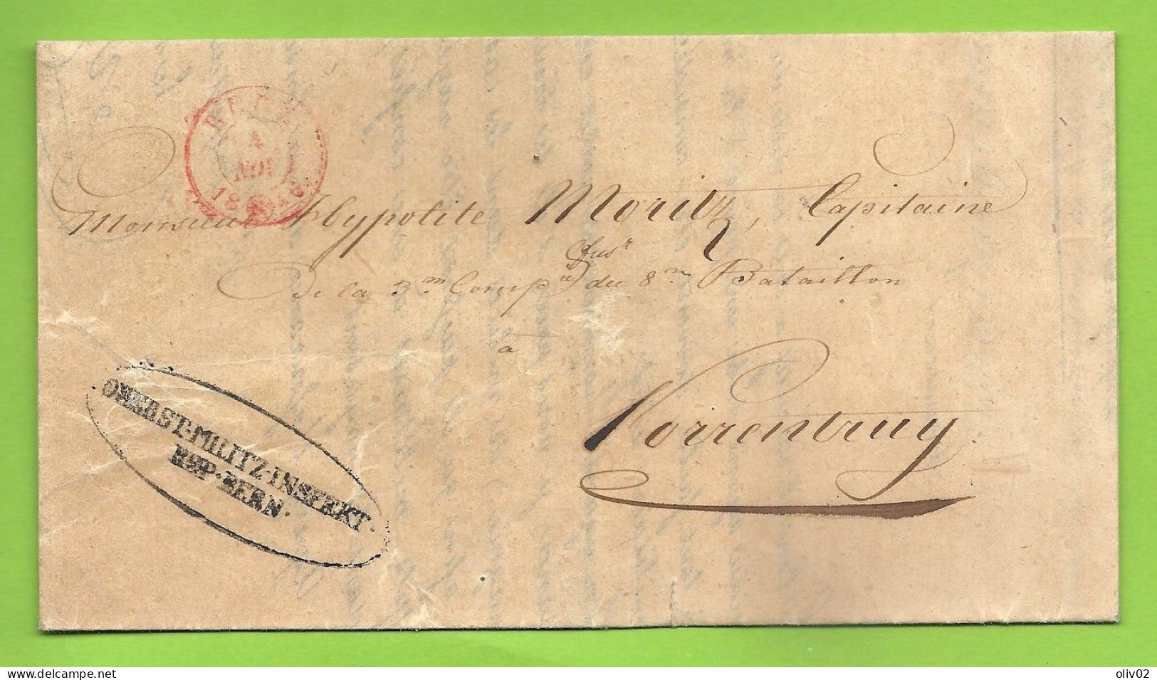 BERN Pour MORTZ; Capitaine De La 3e Compagnie Des Fusilliers Du 8e Bataillon à Porrentruy. Inspection Des Milices - ...-1845 Prephilately