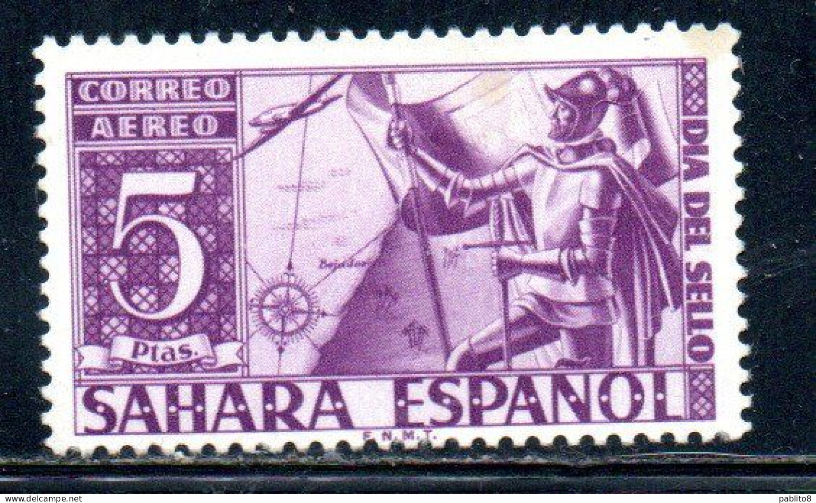 SAHARA ESPAÑOL SPANISH SPAGNOLO 1960 CORREO AEREO AIRMAIL STAMP DAY DIA DEL SELLO 5p MLH - Sahara Espagnol