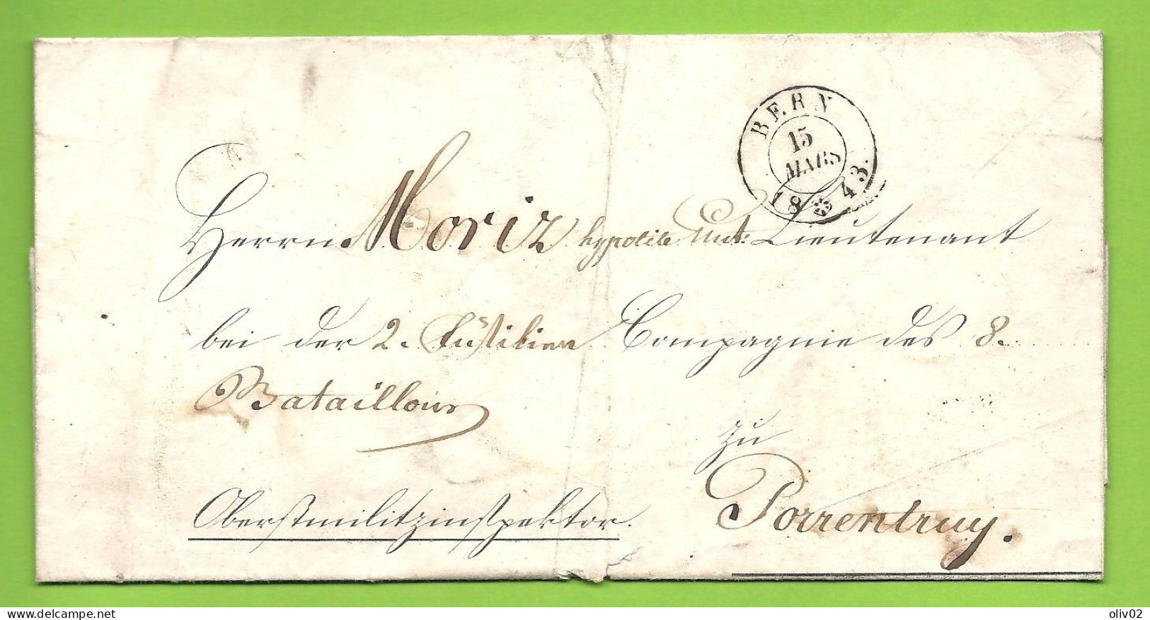 BERN Pour MORTZ; 1er Sous Lieutenant Dans Le 8e Bataillon.1843 - ...-1845 Prephilately